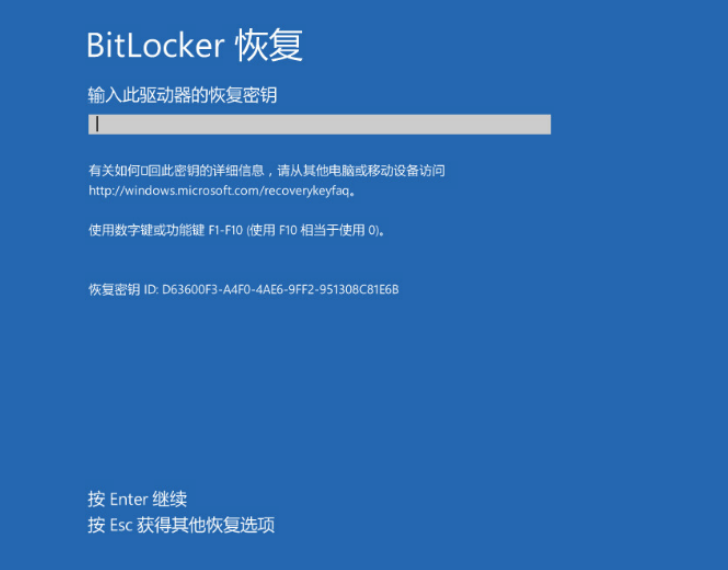 BitLocker 恢复界面